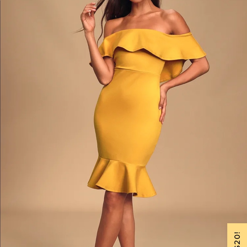 NWT Lulus Bodycon Off the Shoulder Yellow Dress